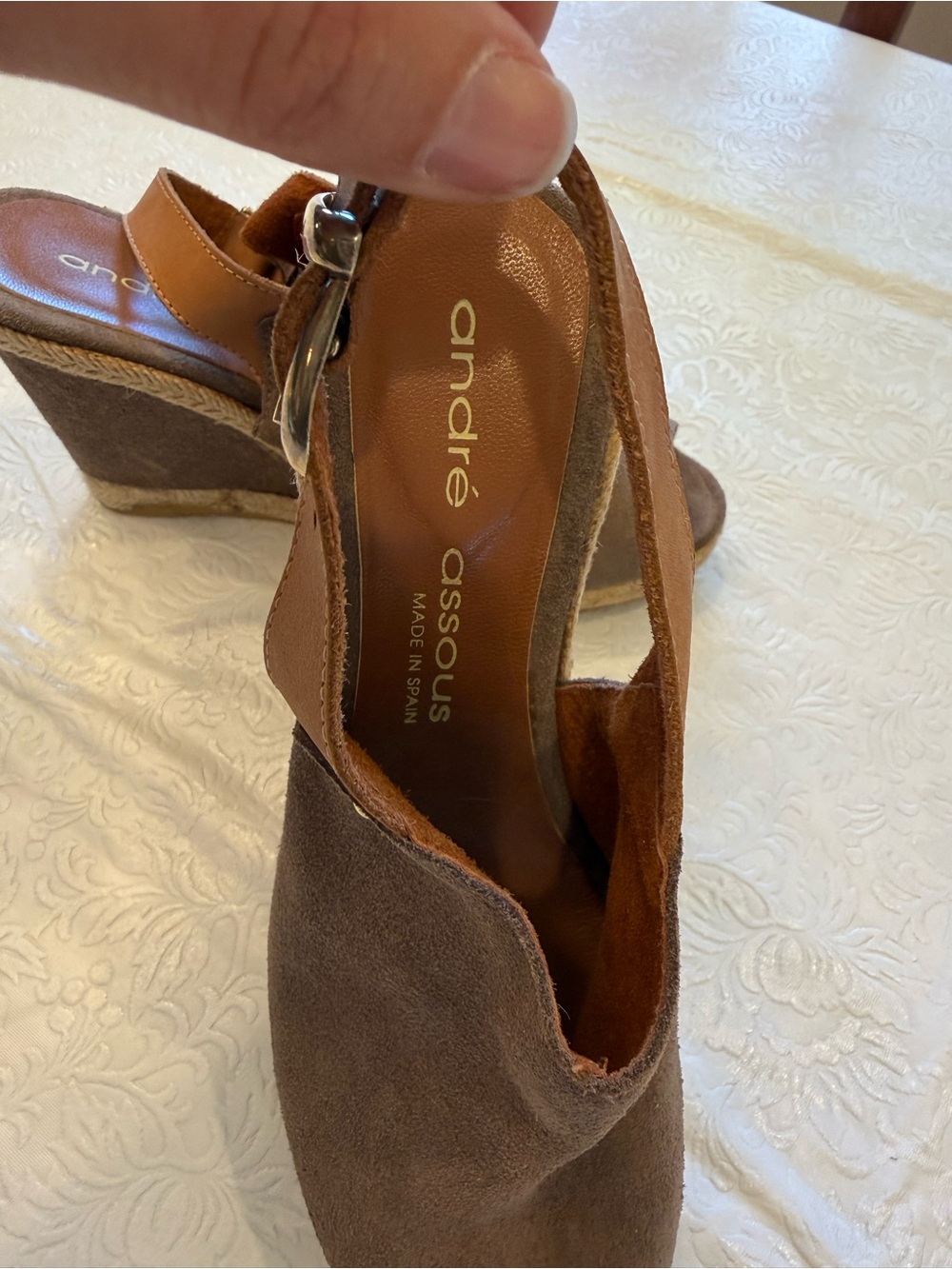 Andre Assous Brown Suede Wedge Slingback Sandal
